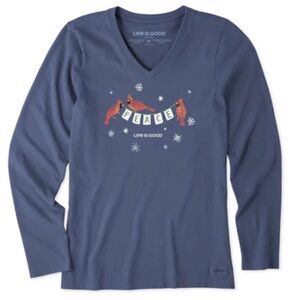 NWT Life Is Good Long Sleeve Crusher V Neck Peace Cardinal Tee Size 3X